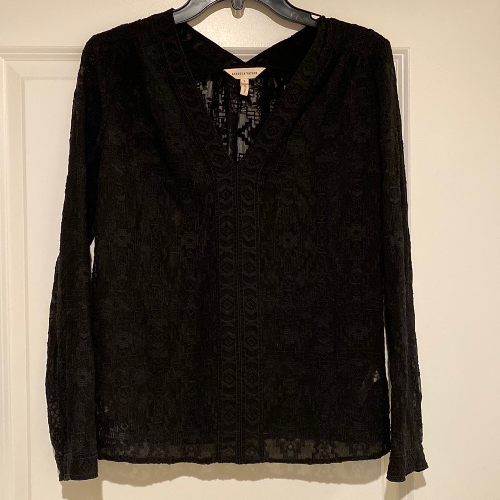Rebecca Taylor Sheer Geometric Silk Top
